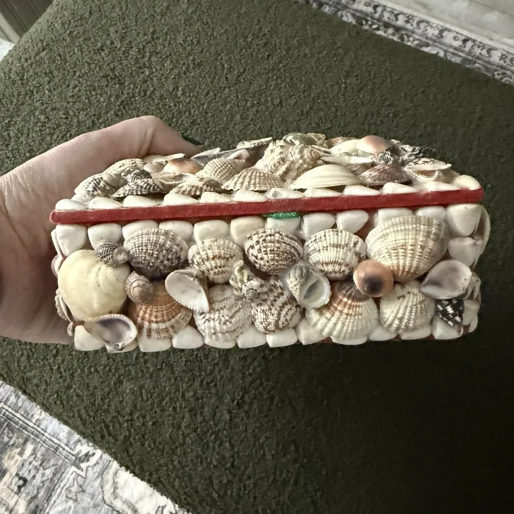 Vtg Seashell Jewelry Trinket Box Chest Decor Boho Nautical Handmade 6.5